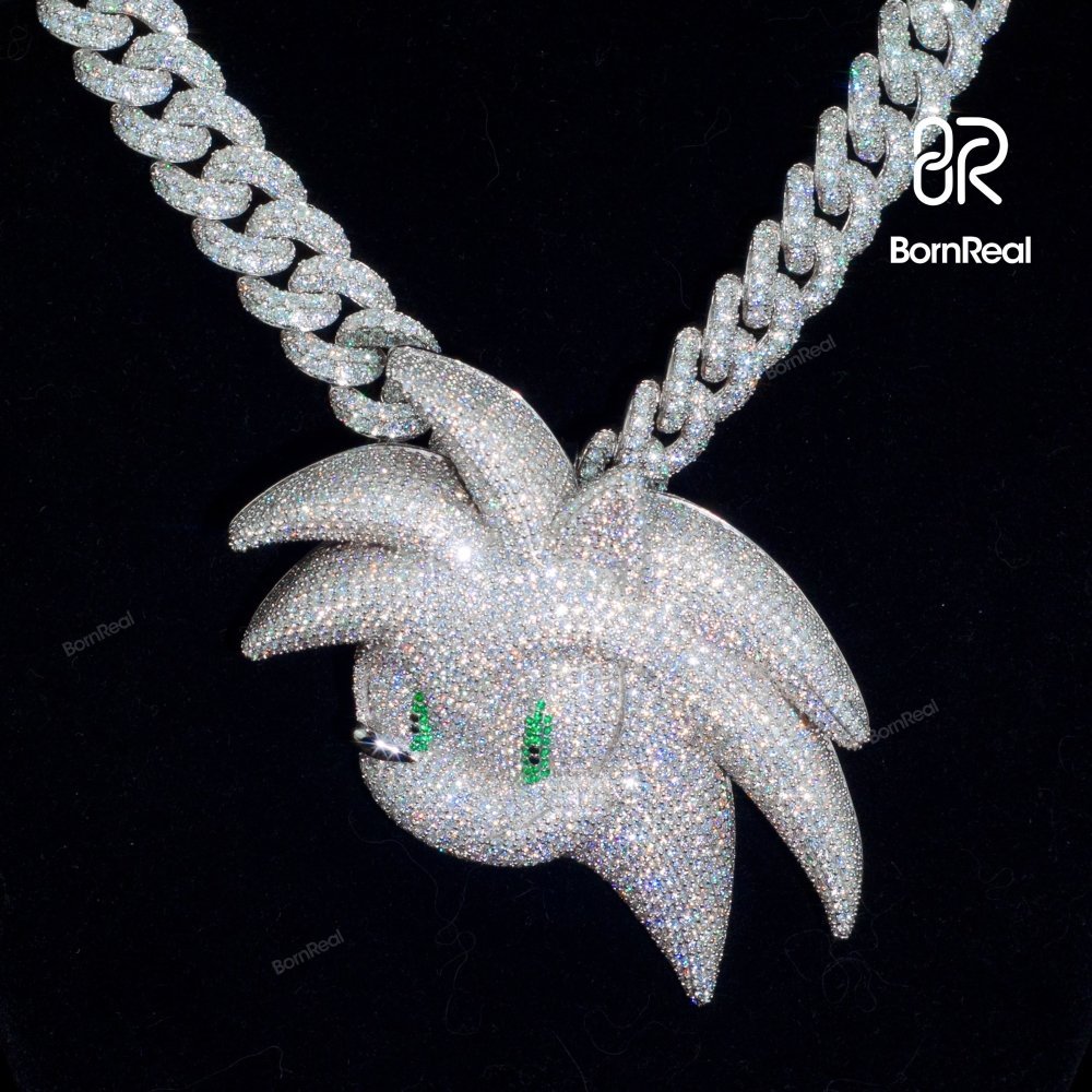 Iced Out Sonic Pendant 925 Silver Custom Portrait Pendant