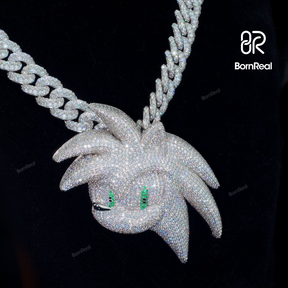 Iced Out Sonic Pendant 925 Silver Custom Portrait Pendant