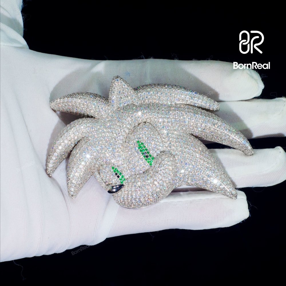 Iced Out Sonic Pendant 925 Silver Custom Portrait Pendant