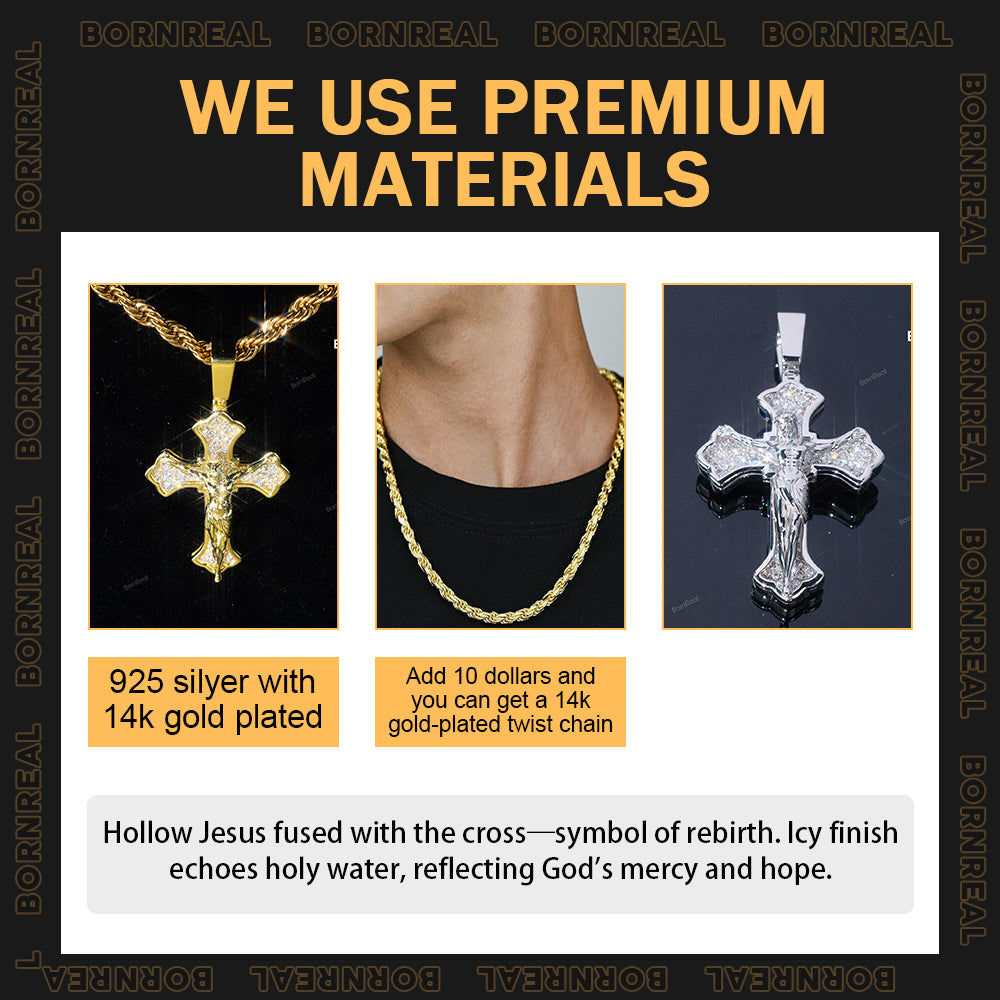 925 Silver Moissanite God's Mercy Cross pendant Diamond Rapper Jewelry