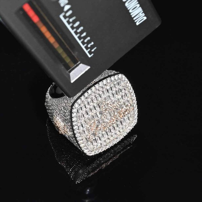 High - end Custom VVS Baguette Moissanite Diamond Champion Men's Rings Signature Rings