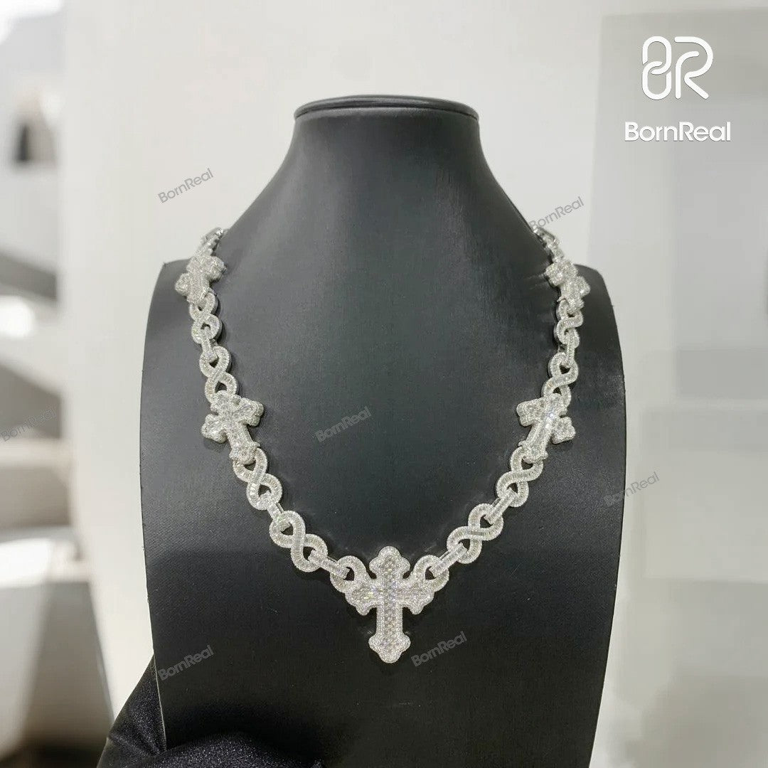 Iced Out 10MM Baguette Big Cross Infinite Moissanite Cuban Link Rapper Chain