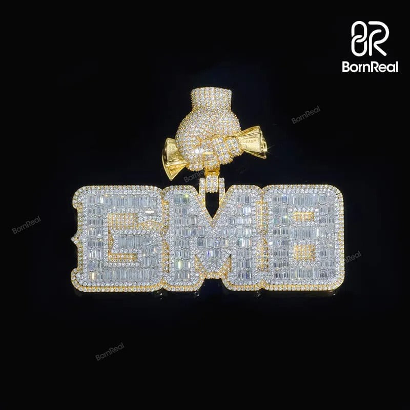 Pendentif personnalisé en argent sterling entièrement glacé en or rose