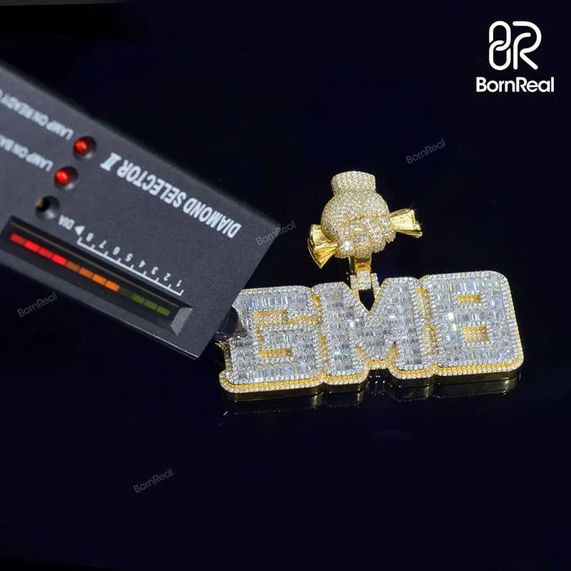 Pendentif personnalisé en argent sterling entièrement glacé en or rose