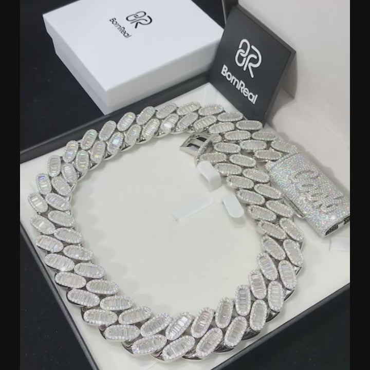 Collier et bracelet à gros maillons cubains taille baguette de 22 mm