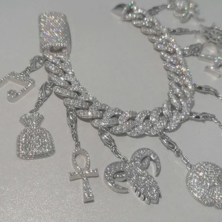 Bracelet à maillons cubains glacés de 12 mm avec breloque personnalisée