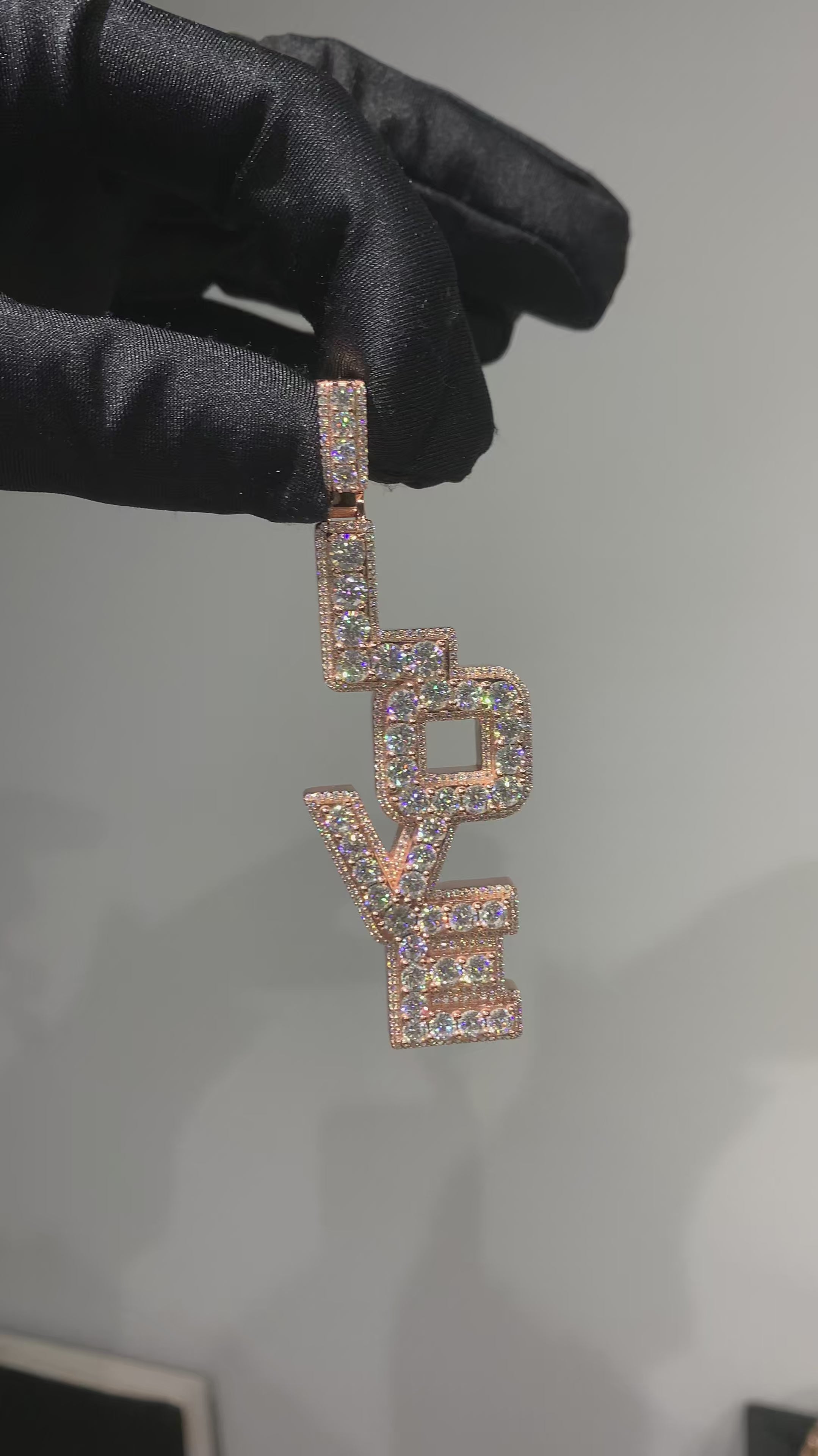 Rose Gold 'LOVE' Letter Pendant Vertial Style 925 Silver Custom Pendant