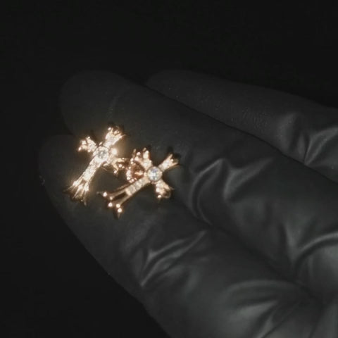 Rose Gold VVS Diamond Stud Cross Earrings