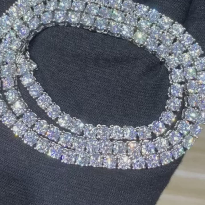 Iced Out 925 Sterling Silver Tennis Chain Necklace with VVS Stone Video