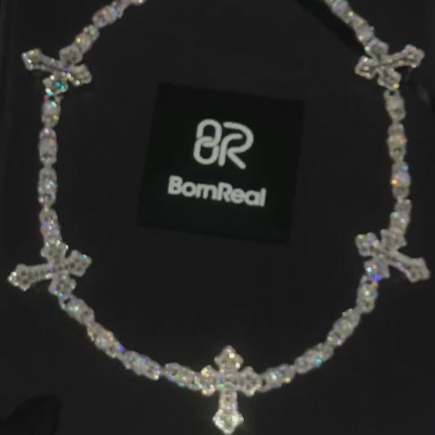 Iced Out Cross Ball Chain Necklace Cuban Gold Chain Hip-Hop Punk Style Video