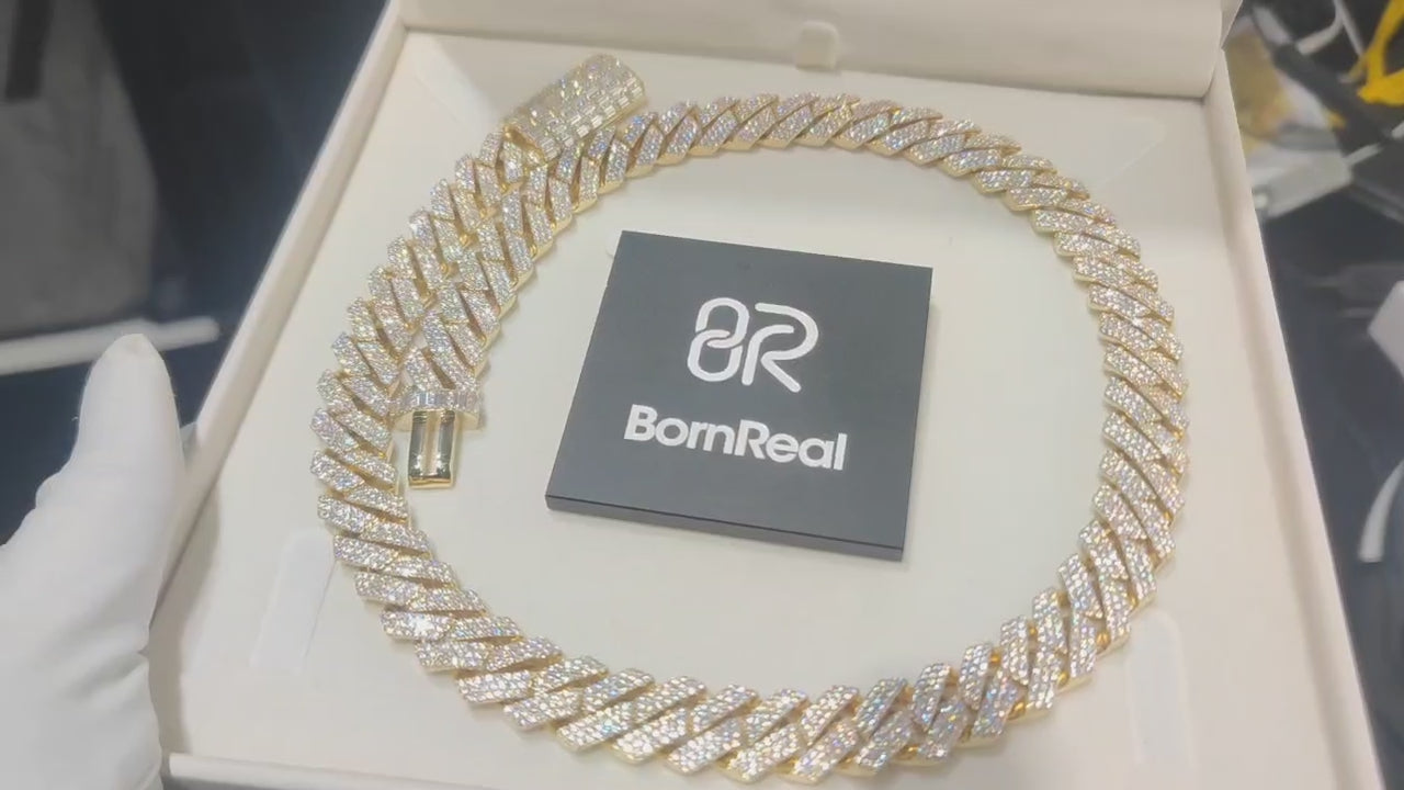 Chaîne à maillons cubains lourds en or jaune glacé de 16 mm