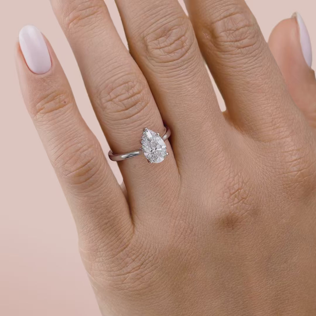 Bornreal Lab-Grown Diamond Pear Unique Hidden Halo Engagement Ring.