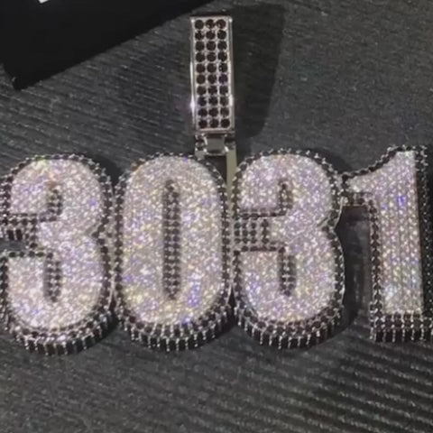 Iced Out Custom Number Pendant Black and White Diamond Pendant