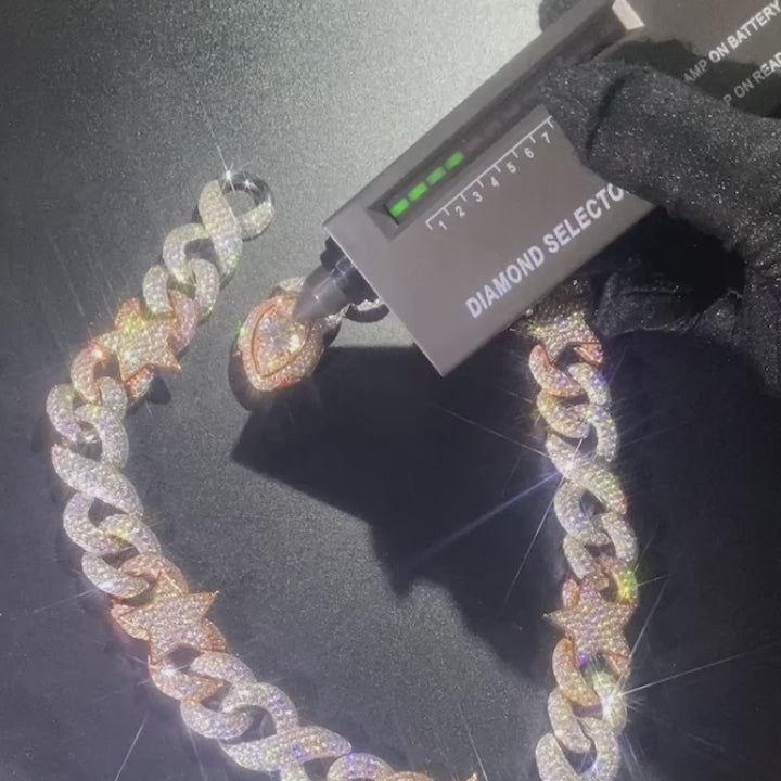 Collier chaîne cubaine infinie bicolore 18 mm avec étoile et mauvais œil