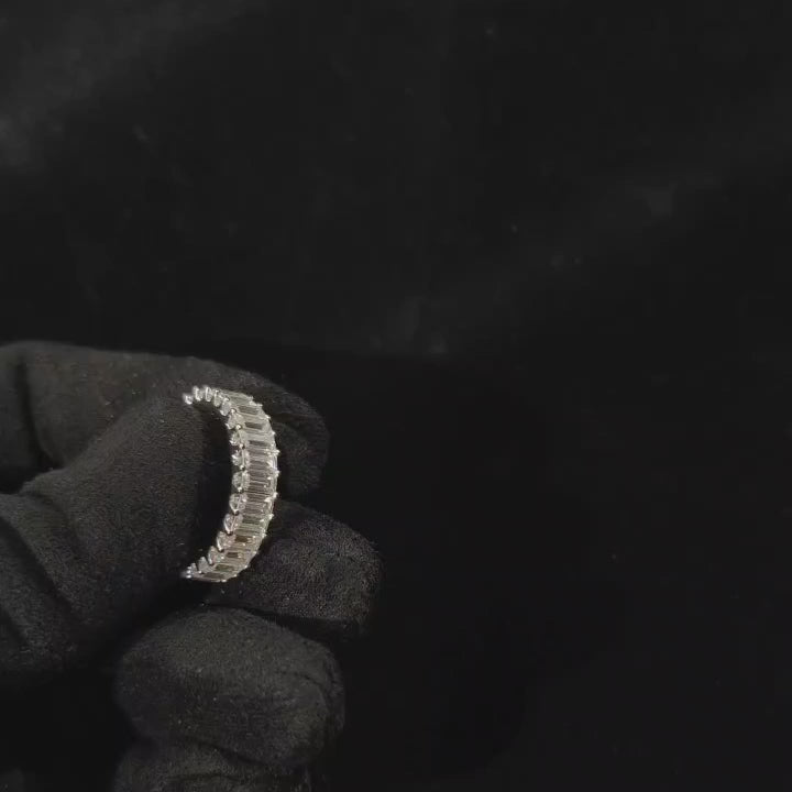 Full Iced White Gold Emerald Cut Eternity Band Wedding Ring