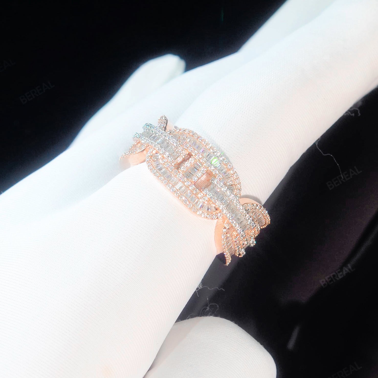 Rose Gold Iced Out Enamel VVS Moissanite Chaine d'Ancre Ring Men Custom 925 Silver 10K/14K/18K Real Gold Diamond Rapper Jewelry