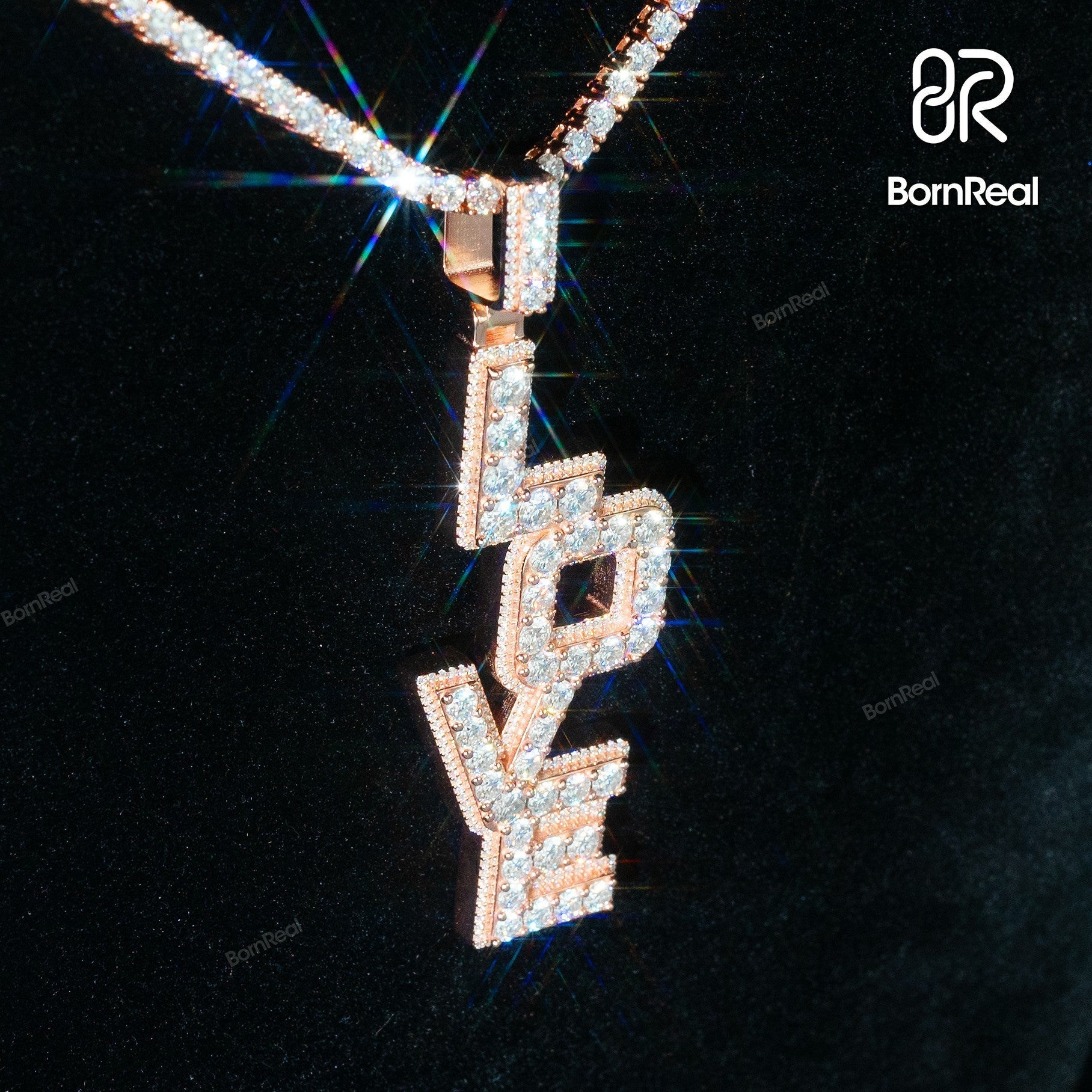 Rose Gold Moissanite Hip Hop Iced Out 'LOVE' Custom Letter Pendant - Custom Silver 10K/14K/18K Real Gold Diamond Rapper Jewelry