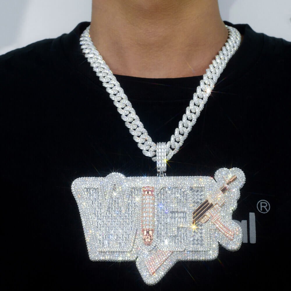 Custom VVS Moissanite Baguette Diamond Iced Hip Hop Rapper Name Pendant Bornreal Jewelry - Bornreal Jewelry