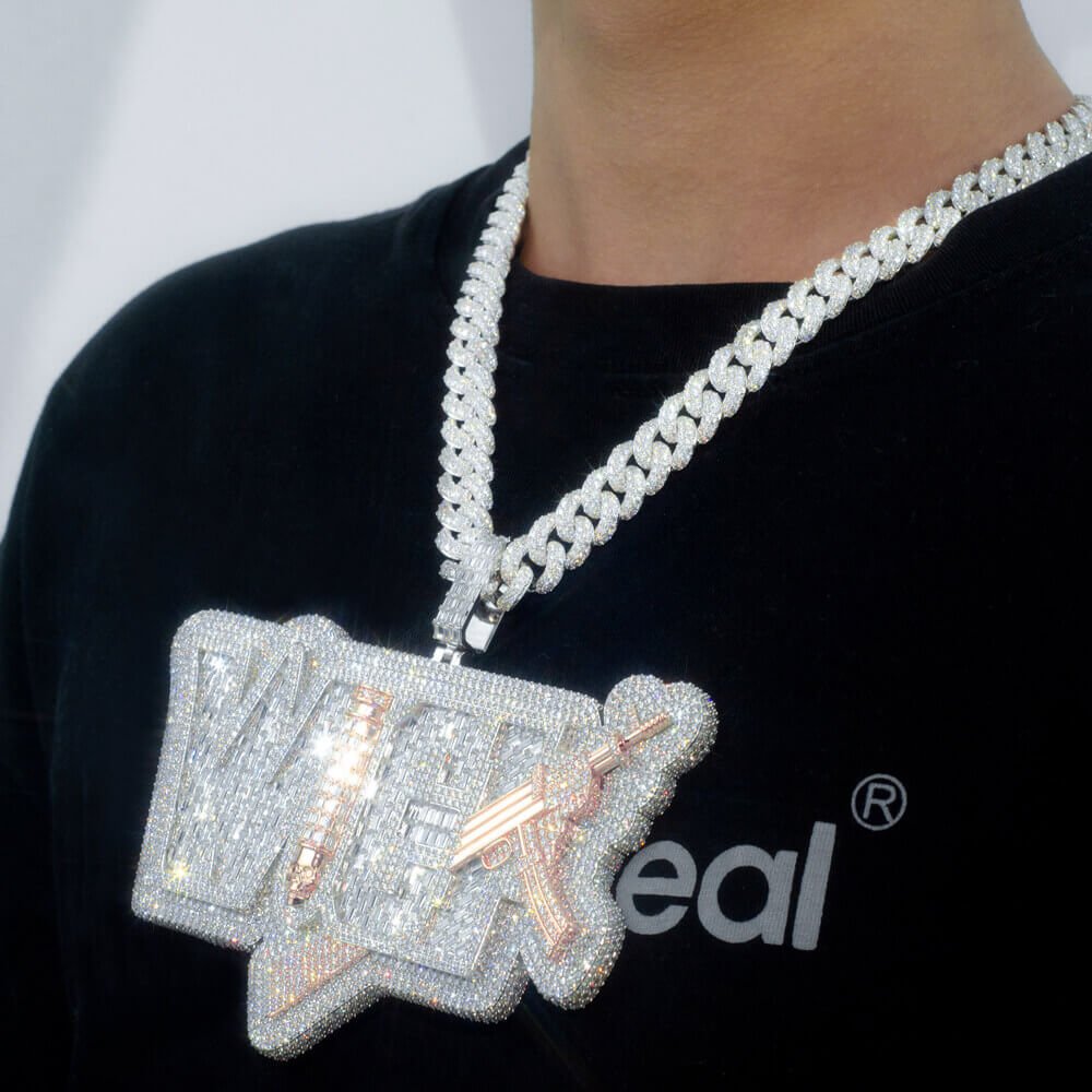 Custom VVS Moissanite Baguette Diamond Iced Hip Hop Rapper Name Pendant Bornreal Jewelry - Bornreal Jewelry