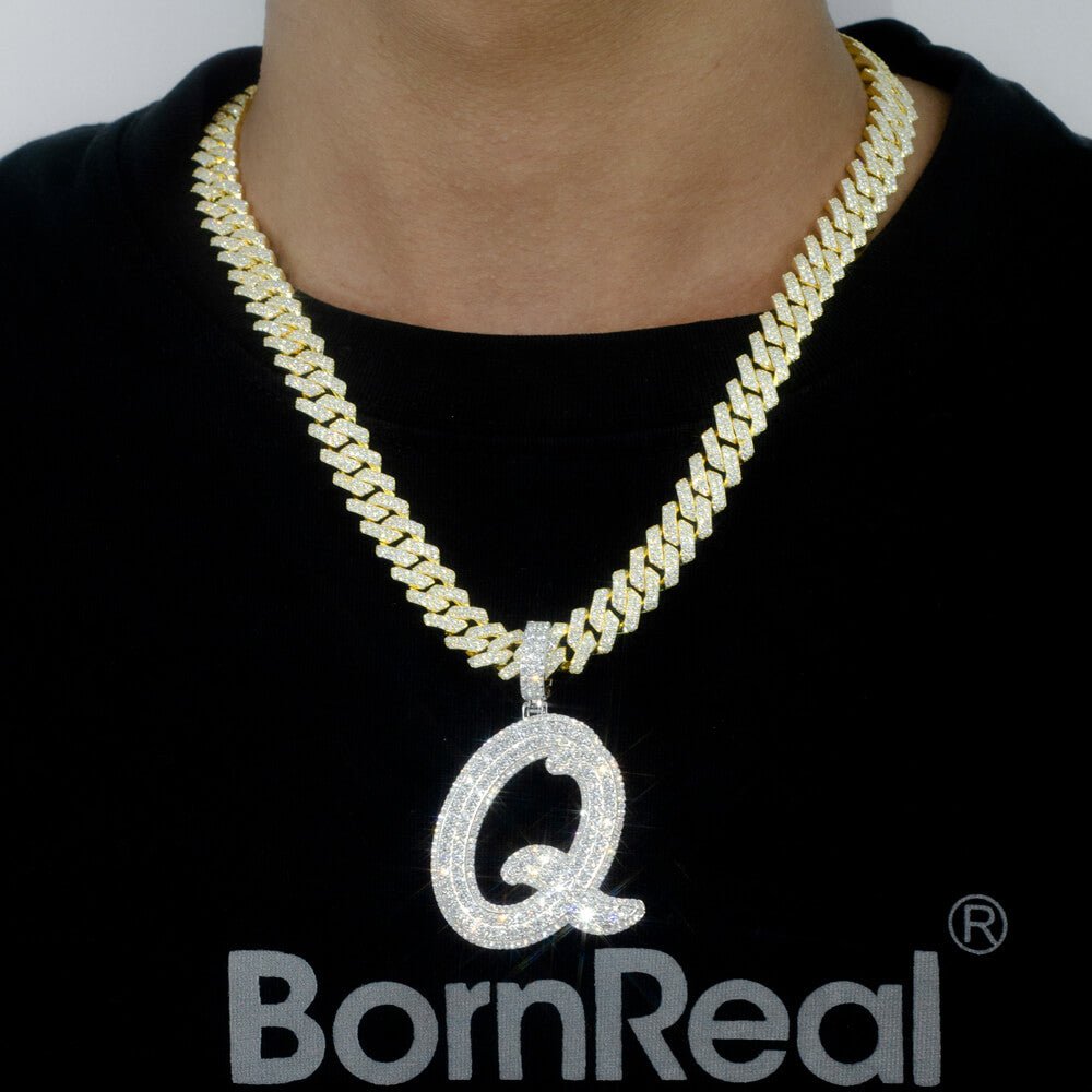 Custom A to Z Initial 925 Silver Moissanite Letter Pendant 2“ Bornreal Jewelry - Bornreal Jewelry