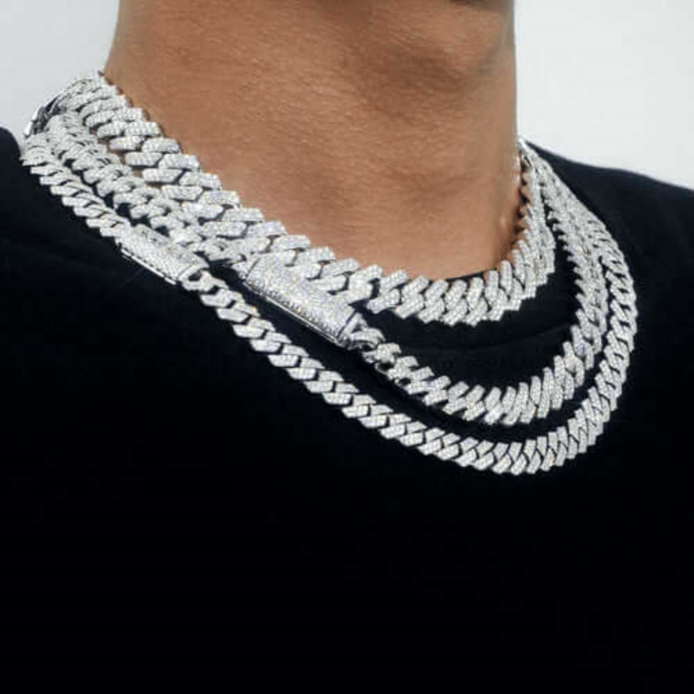 VVS Moissanite Cuban Link Chain 925 Sterling Silver Iced Out Diamond