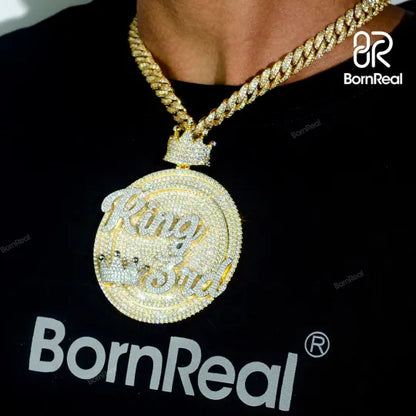 Pendentif personnalisé en argent sterling entièrement glacé en or rose 