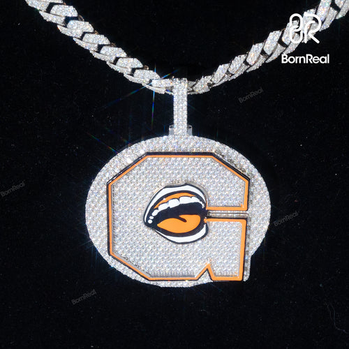 Bornreal x Terry Goofy Jones: Limited Edition Initial G Letter Enamel Mouth and Tongue Pendant VVS Moissanite Sterling Silver Pendant