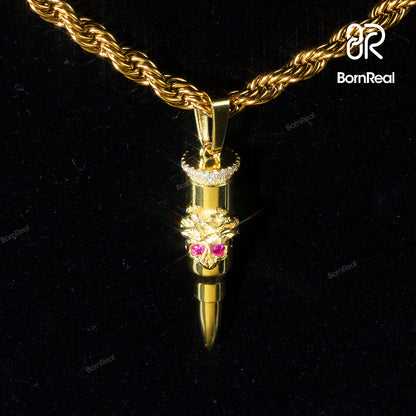 God's Mercy Bullet | 925 Silver Bullet Pendant Moissanite Red Stone