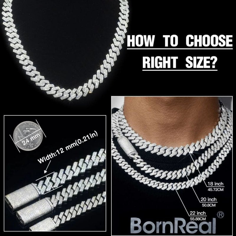 10k Solid Real Gold VVS Baguette Moissanite Cuban Link Chain 14mm