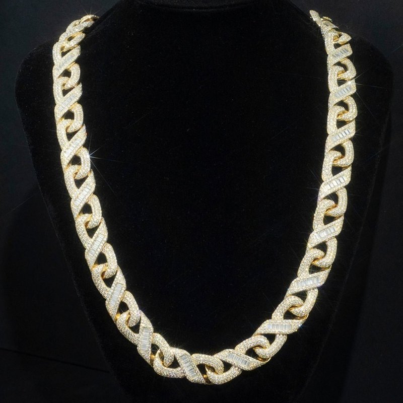 10k Solid Real Gold VVS Baguette Moissanite Cuban Link Chain 14mm