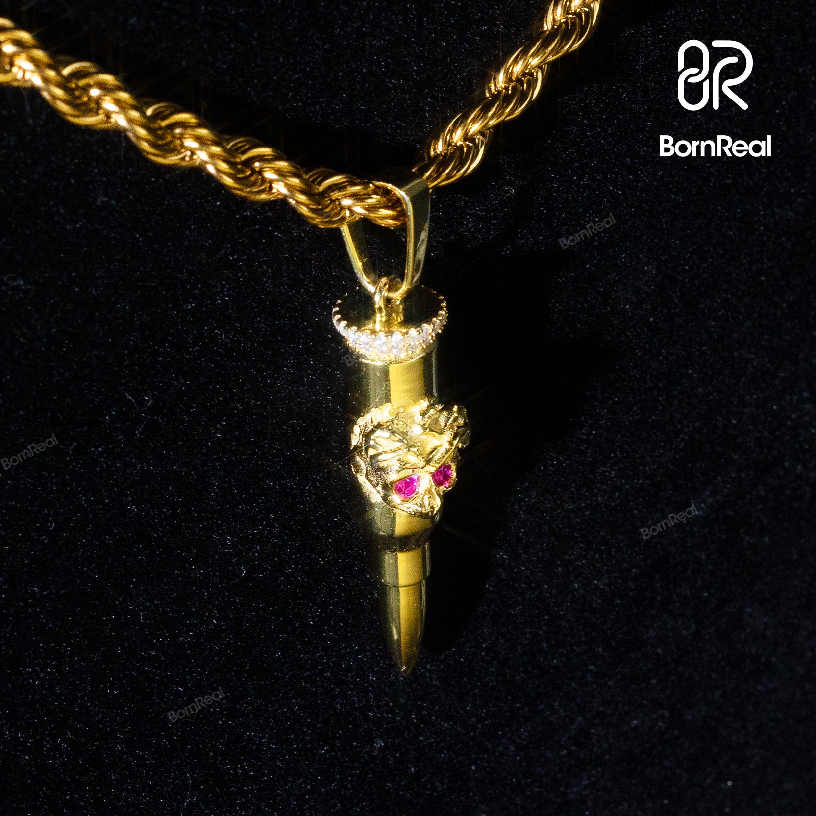 God's Mercy Bullet | 925 Silver Bullet Pendant Moissanite Red Stone