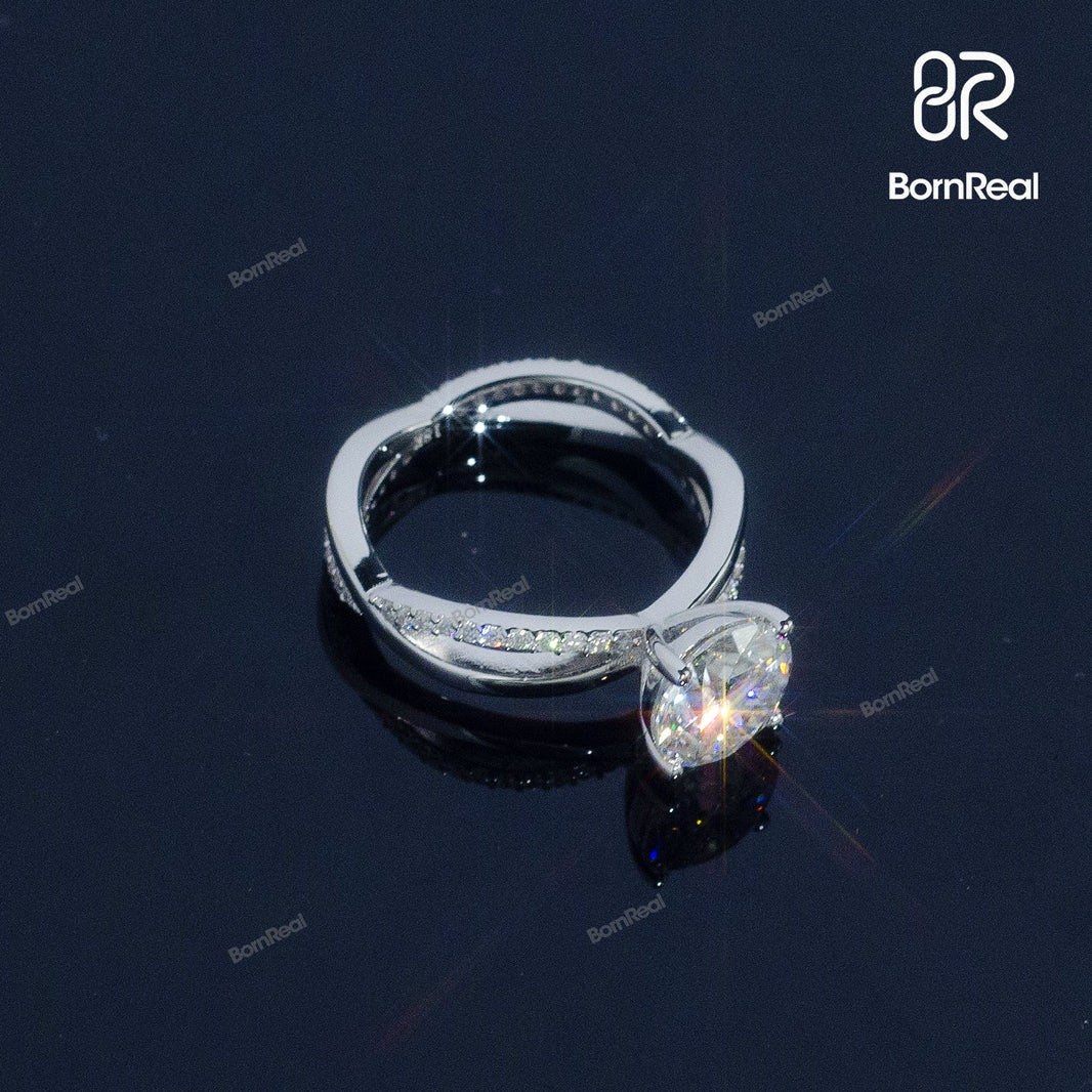 Round Cut Solitaire Engagement Ring Twist Ring Bornreal Jewelry