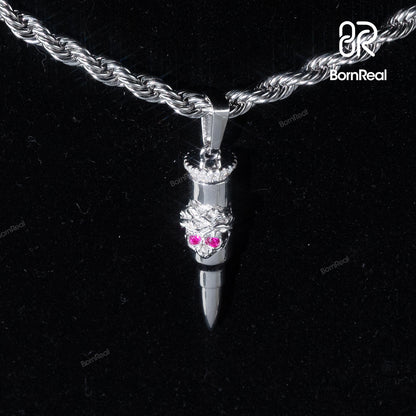 God's Mercy Bullet | 925 Silver Bullet Pendant Moissanite Red Stone