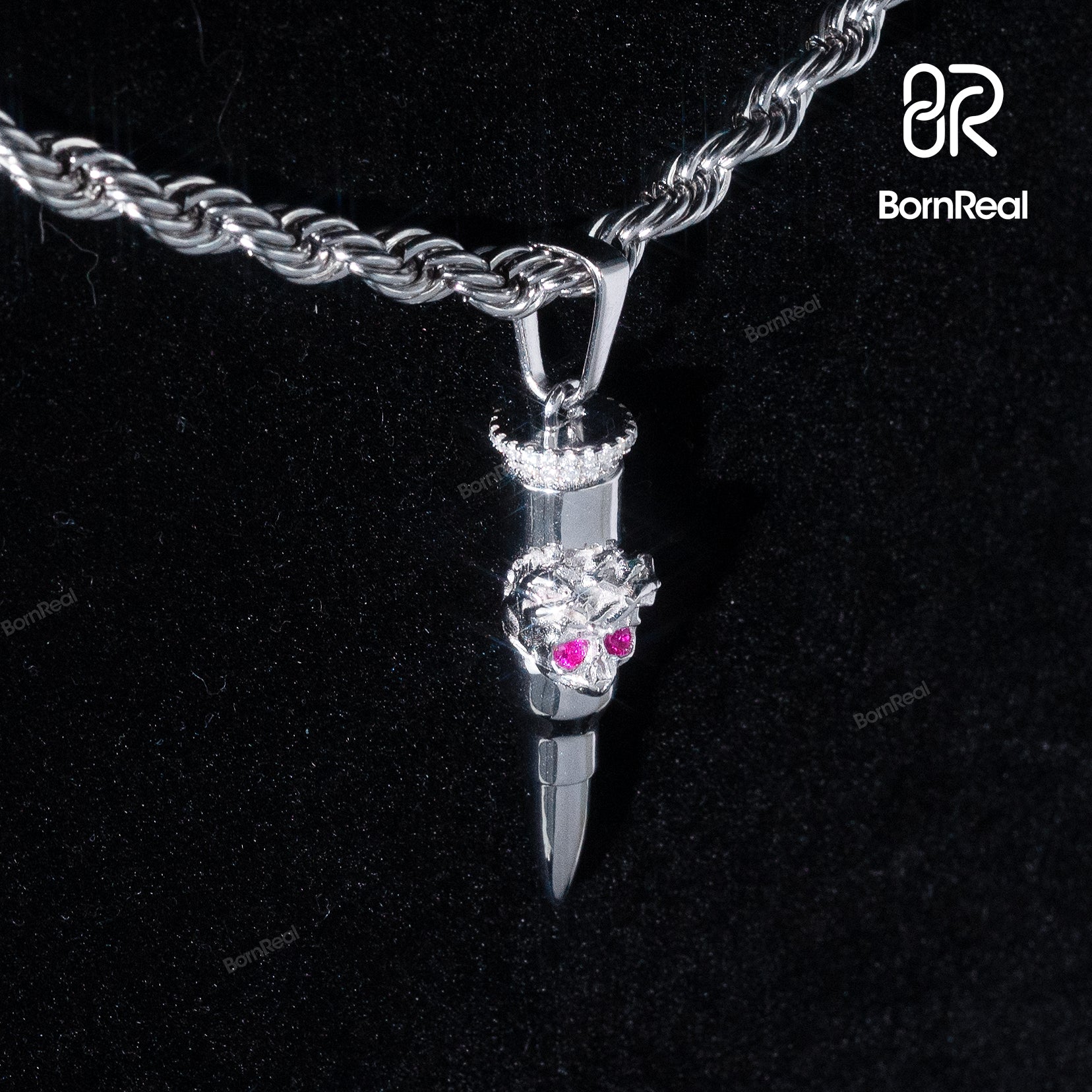 God's Mercy Bullet | 925 Silver Bullet Pendant Moissanite Red Stone