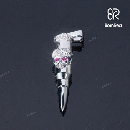 God's Mercy Bullet | 925 Silver Bullet Pendant Moissanite Red Stone