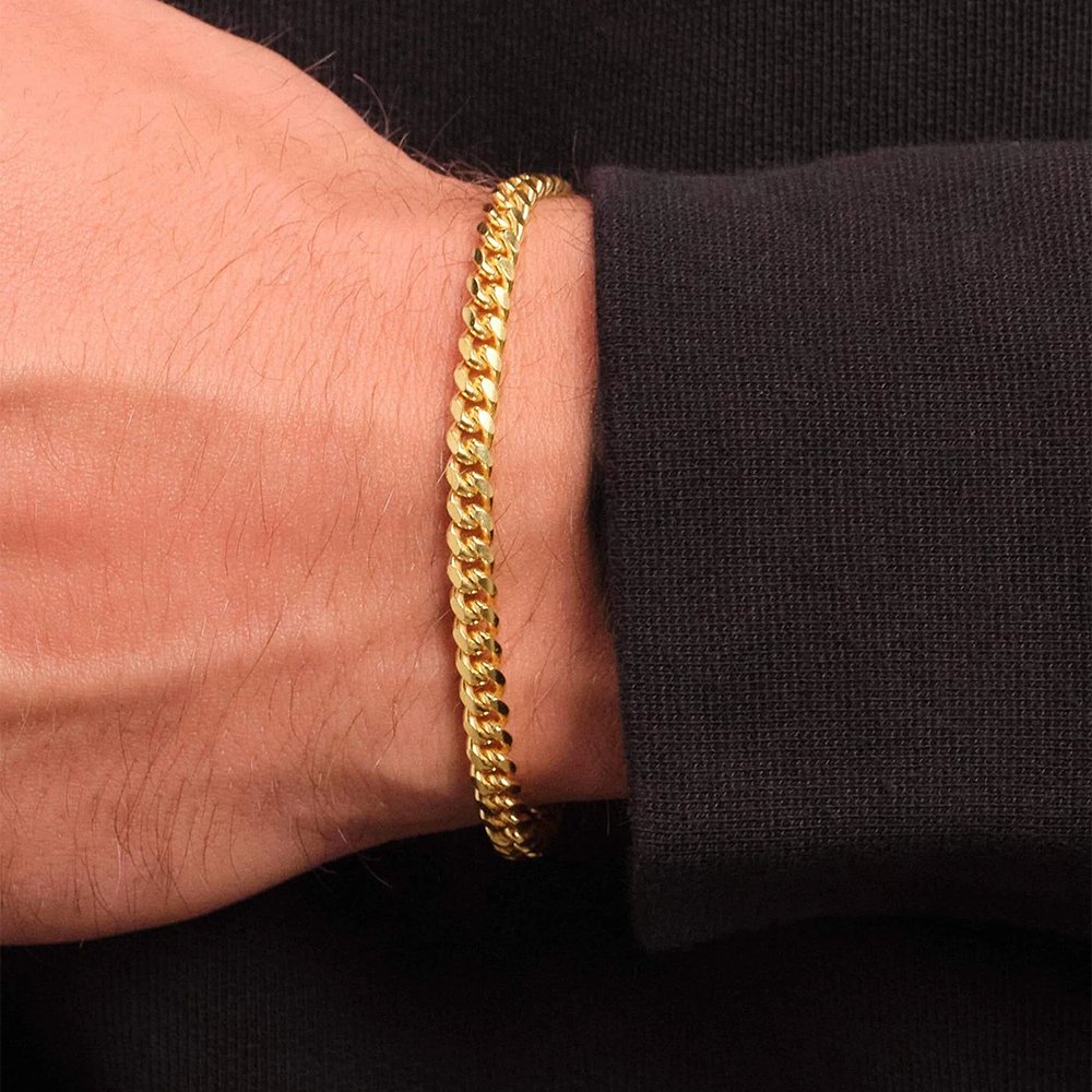 14K Real Gold 5MM Solid Cuban Link Chain Bracelet