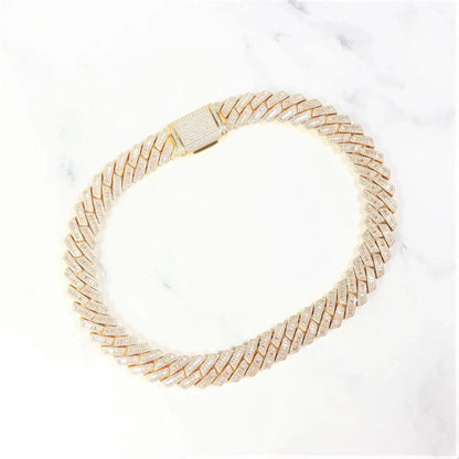 14K Real Gold Baguette Cut Moissanite Cuban Link Chain 18MM