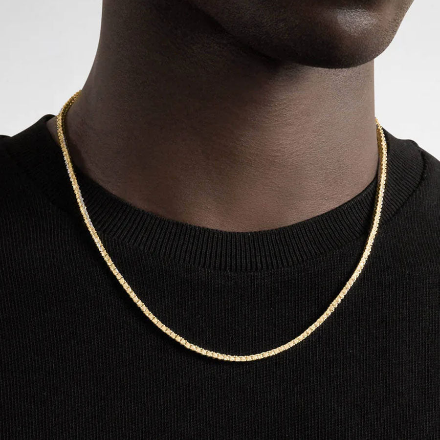 14K Yellow Gold VVS Moissanite Diamond Iced Out Tennis Chain 2MM