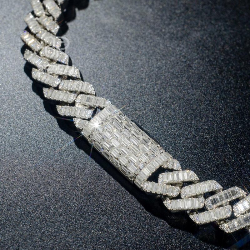 15MM/18MM Emerald Cut D Color VVS Moissanite 925 Silver Cuban Link Chain