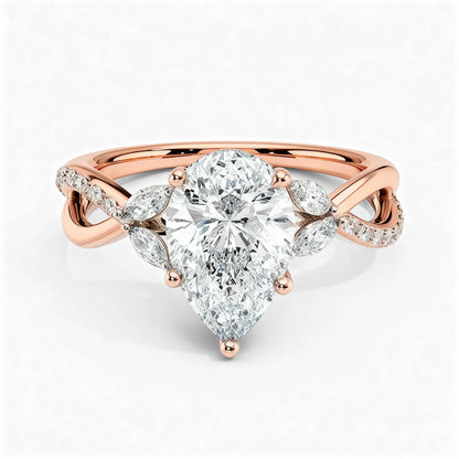 Lab-Grown Diamond Pear Cut Twisted Vine Engagement Ring