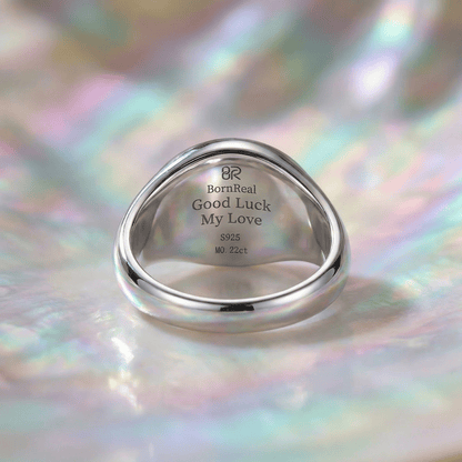 Vintage Fire-Engraved Initial Mother of Pearl Diamond Jewelry Rings