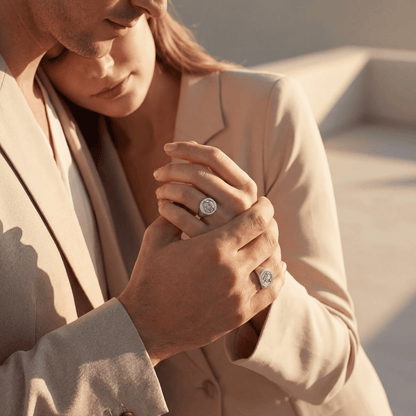 Vintage Fire-Engraved Initial Mother of Pearl Diamond Jewelry Rings