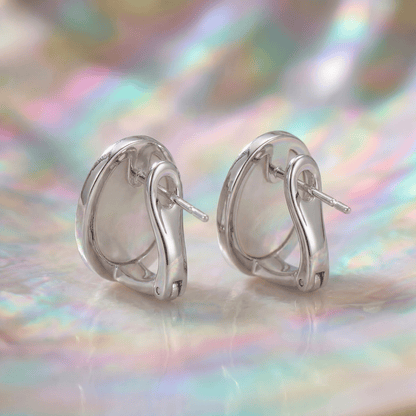 Vintage Fire-Engraved Initial Mother of Pearl Diamond Jewelry Earrings