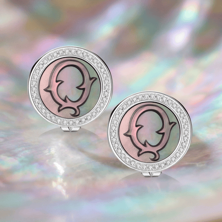 Vintage Fire-Engraved Initial Mother of Pearl Diamond Jewelry Earrings