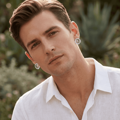 Vintage Fire-Engraved Initial Mother of Pearl Diamond Jewelry Earrings