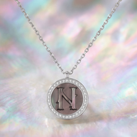 Vintage Fire-Engraved Initial Mother of Pearl Diamond Jewelry Necklaces