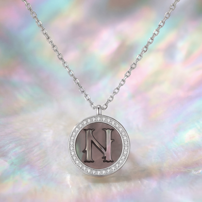 Vintage Fire-Engraved Initial Mother of Pearl Diamond Jewelry Necklaces