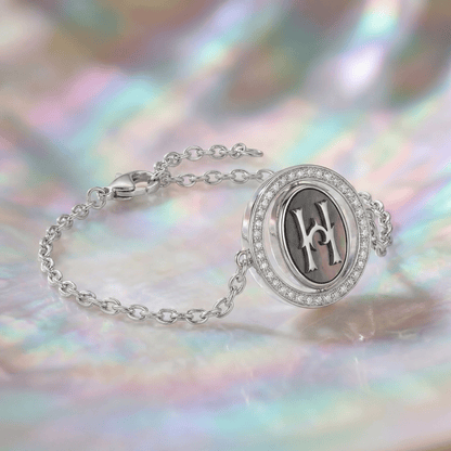 Vintage Fire-Engraved Initial Mother of Pearl Diamond Jewelry Bracelets