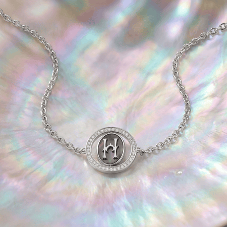 Vintage Fire-Engraved Initial Mother of Pearl Diamond Jewelry Bracelets