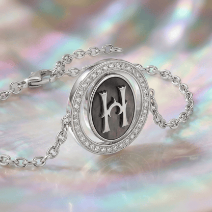 Vintage Fire-Engraved Initial Mother of Pearl Diamond Jewelry Bracelets